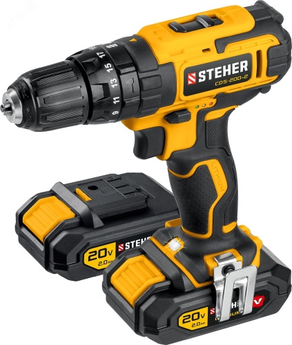 Дрель-шуруповерт ударная 20 В, 40 Нм, 2 АКБ (2 Ач), кейс | код CDS-200-2 | Steher