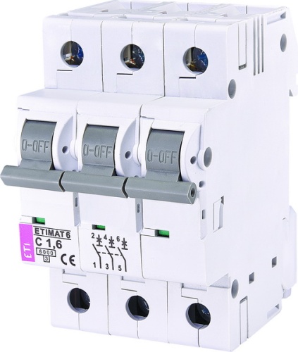 Автоматический выключатель ETIMAT 6 3p C 1,6A (6kA) | код 002145507 | ETI