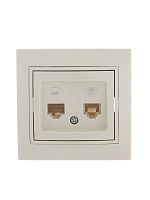 Розетка компьютерная + телеф. СП Мира RJ11 + RJ45 крем/крем. LEZARD 701-0303-143