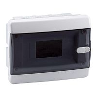 Распределительный шкаф OptiBox P 8 мод., IP41, встраиваемый, пластик, прозрачная черная дверь | код. 145779 | КЭАЗ