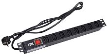 ITK PDU 8 розеток C13 с LED выключателем,1U, шнур 2м вилка нем.стандарт | код PH12-8C131 | IEK