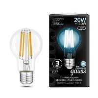 Лампа светодиодная филаментная Black Filament 20Вт A60 грушевидная 4100К нейтр. бел. E27 1850лм | код 102902220 | GAUSS