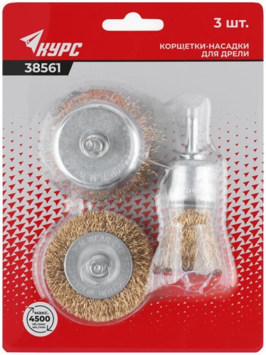 Корщетки со штифтом, набор 3 шт. ( колесо 50 мм / чашка 50 мм / венчик 25 мм ) | код 38561 | FIT фото 3