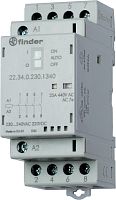 Модульный контактор, 2NO+2NC 25А, контакты AgNi, катушка 230В АС/DC, ширина 35мм, степень защиты IP20, опции: мех.индикатор + LED | код 223402301620 | FINDER