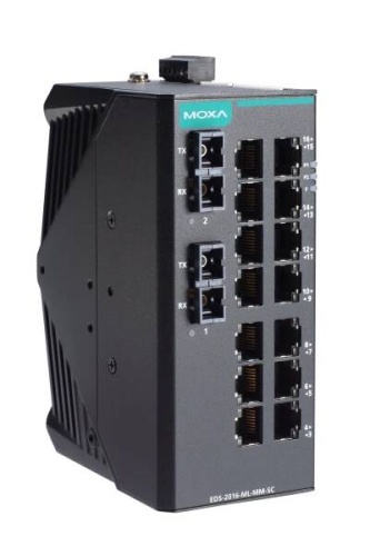 Коммутатор EDS-2016-ML-MM-SC-T Unmanaged Ethernet switch with 14 10/100BaseT(X) ports, 2 100BaseFX multi-mode ports with SC connectors, t: -40/75 C | код 00-06131695 | MOXA