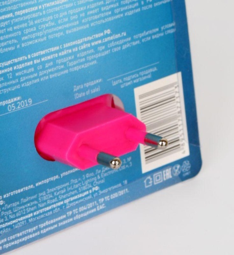 Светильник светодиодный NL-170 "Фонарик" 220В ночник с выкл. розов. Camelion 12526 фото 3