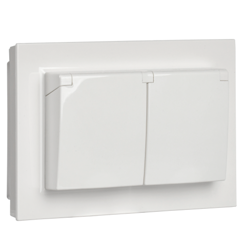 BRITE Розетка 2-местная с заземлением с защитными шторками и крышкой 16А в сборе IP44 РСбш12-3-44-БрБ белый | код BR-R26-16-44-K01-F | IEK фото 6