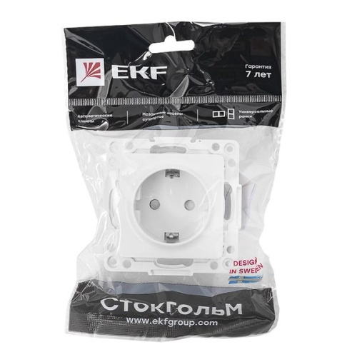 Стокгольм Механизм Розетки 1-местной с/з 16А белый с защ, штор, PROxima | код EYR16-028-10 | EKF фото 5