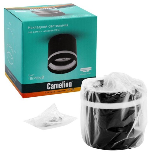 Светильник встраиваемый IP20 под лампу GX53 LGX53-02 C02 черн. Camelion 15395 фото 3 Светильник встраиваемый IP20 под лампу GX53 LGX53-02 C02 черн. Camelion 15395 фото 3