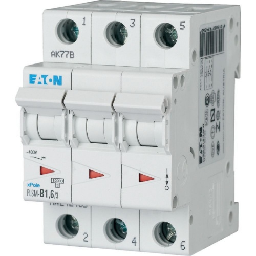 Авт. выключатель PLSM-C1,6/3, 3P, 1.6A, хар-ка C, 10kA, 3M | код 242461 | EATON