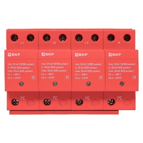 Устройство защиты от импульсных перенапряжений класс 1 Iimp 25кА (10/350мкс) 4P | код spd-t1-4p | EKF фото 3