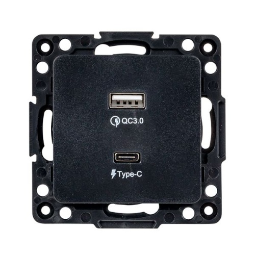 Стокгольм Механизм Розетки с 2USB type-A + type-C черный PROxima | код EZR-2USB-type-C | EKF фото 4