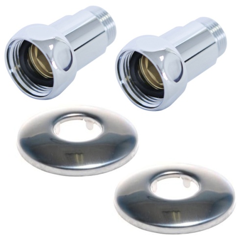 Комплект соединений для полотенцесушителя прямой гайка/штуцер 1'х1/2' хром | код 4627201607058 | ДВИН