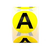 Маркировка электрических шин. Диаметр 20мм, круг. Цвет - желтый, символ - "А" черного цвета. Упак овка - 500 шт. | код SL-D20-A-YE | DKC