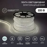 LED лента 220 В, 13х8 мм, IP67, SMD 5050, 60 LED/m, цвет свечения белый | код 142-105 | NEON-NIGHT