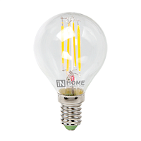Лампа светодиодная филамент LED-ШАР-deco 5Вт 230В Е14 3000К 450Лм прозрачная IN HOME | код 4690612007687 | IN HOME