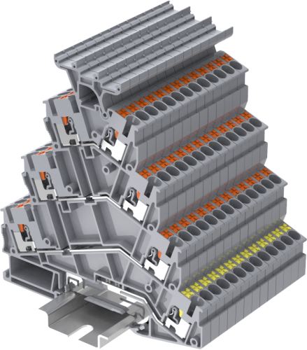 TPFS2.5-2T-GY Клемма TP 4-уровневая, угловая с держателем маркировки, с заземл., Push-in, сеч.2.5мм2, сер., шт | код TPFS2.5-2T-GY | SUPU