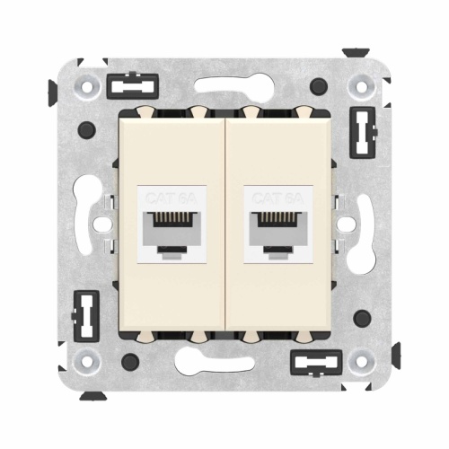 Компьютерная розетка RJ-45 без шторки в стену, кат.6А двойная, Avanti, Ванильная дымка | код 4405674 | DKC