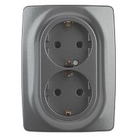 Розетка 2X2P+E Schuko, 16A-250В, Эра12, графит, 12-2106-12 | код Б0031234 | ЭРА