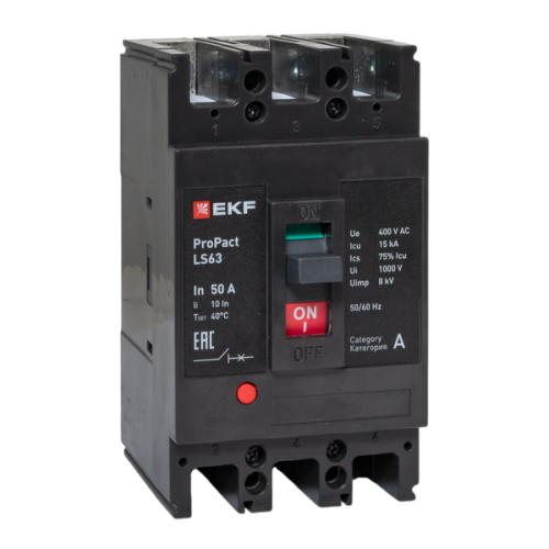 Автоматический выключатель LS63 15кА 3P 50А ProPact EKF | код mccb-63-15-3-50-ls | EKF