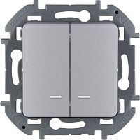 Механизм выключателя 2-кл. Inspiria 10А IP20 250В 10AX с подсветкой / индикацией алюм. Leg | код 673632 | Inspiria(группа Legrand)