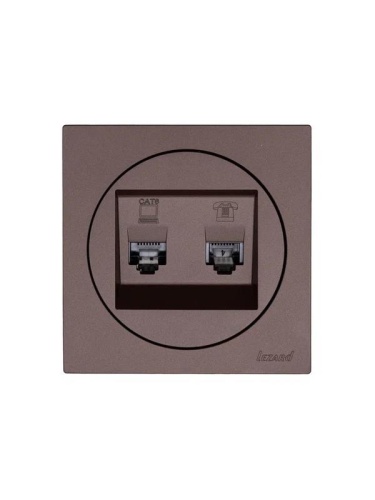 Розетка компьютерная + телефонная OSEN RJ45 кат.6 + RJ11 с модулем механизм шоколад LEZARD 743-7388-144 фото 3