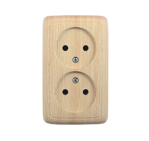 Розетка двойная наружная со шторками с изоляционной пластиной сосна | код РА16-144-02 | HEGEL