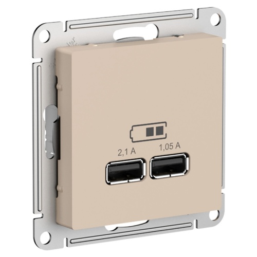ATLASDESIGN USB РОЗЕТКА A+A, 5В/2,1 А, 2х5В/1,05 А, механизм, ПЕСОЧНЫЙ | код ATN001233 | Systeme Electric