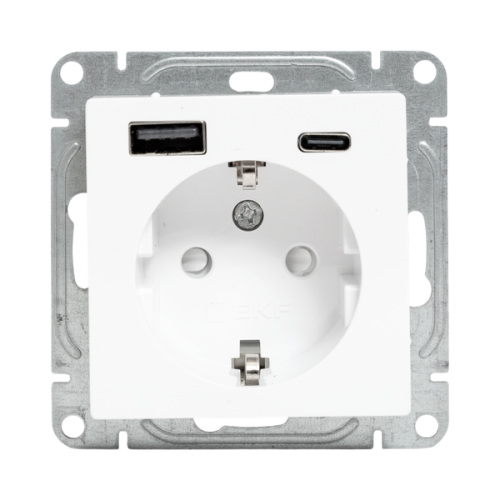 Механизм розетки с USB-A+С - 2шт, 16А, с заземлением, со шторками, белый Эпика EKF | код UP1-SOW-111-USBA+USBC | EKF фото 3