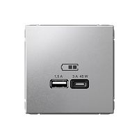 ARTGALLERY USB РОЗЕТКА A + тип-C 45Вт высокоскор.заряд. QC, PD, механизм, АЛЮМИНИЙ | код GAL000329 | Systeme Electric