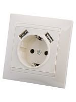 Розетка 2П+З 16А 250В + 2 USB порта 2,1А 5В сл.кость Лама TDM | код SQ1815-0142 | TDM