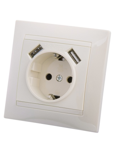 Розетка 2П+З 16А 250В + 2 USB порта 2,1А 5В сл.кость Лама TDM | код SQ1815-0142 | TDM