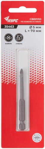 Сверло по кафелю и стеклу, шестигранный U-хвостовик под биту 5х70 мм | код 35463 | FIT фото 3
