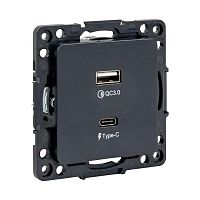 Стокгольм Механизм Розетки с 2USB type-A + type-C черный PROxima | код EZR-2USB-type-C | EKF