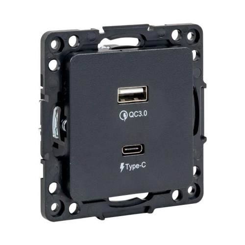Стокгольм Механизм Розетки с 2USB type-A + type-C черный PROxima | код EZR-2USB-type-C | EKF