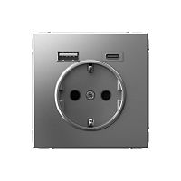 ARTGALLERY РОЗЕТКА 16А с 2 USB A+C, 5В/2,4А/3,0А, 2х5В/1,5А, механизм, СТАЛЬ | код GAL000932 | Systeme Electric