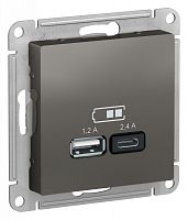 ATLASDESIGN USB РОЗЕТКА A+С, 5В/2,4 А, 2х5В/1,2 А, механизм, СТАЛЬ | код ATN000939 | Systeme Electric