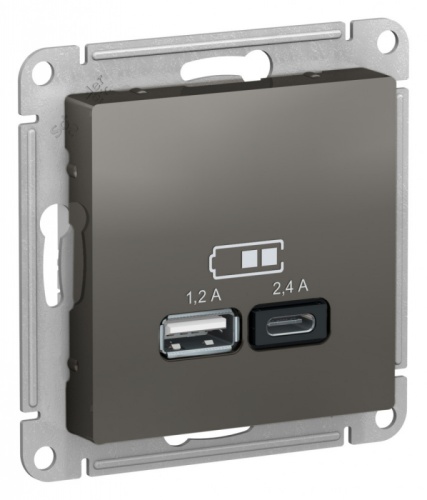 ATLASDESIGN USB РОЗЕТКА A+С, 5В/2,4 А, 2х5В/1,2 А, механизм, СТАЛЬ | код ATN000939 | Systeme Electric