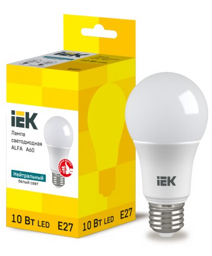 Лампа LED ALFA A60 груша 10Вт 230В 4000К E27 (6шт) IEK | код LLA-A60-10-230-40-E27-6 | IEK