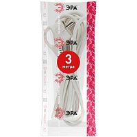 Шнур сетевой с вилкой U-3x1-3m-W с заземлением 3м ПВС 3x1мм2 белый | код Б0048700 | ЭРА