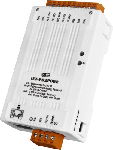 tET-PD2POR2 CR Tiny Ethernet module with 2-ch DI (Dry Contact) and 2-ch Form-A PhotoMos relay (R | код 00-06097700 | ICP DAS