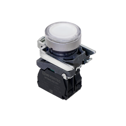 Кнопка белая с подсветкой, 1NO, 220V AC/DC, IP65, металл MTB4-BW31713 | код 137159 | MEYERTEC