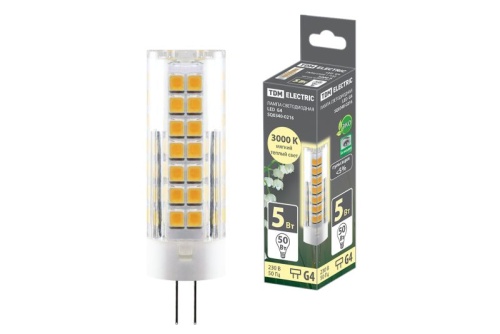Лампа светодиодная G4-5 Вт-230 В-3000 К, SMD, 16x55 мм TDM | код SQ0340-0216 | TDM