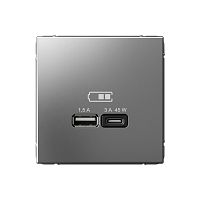 ARTGALLERY USB РОЗЕТКА A + тип-C 45Вт высокоскор.заряд. QC, PD, механизм, СТАЛЬ | код GAL000929 | Systeme Electric