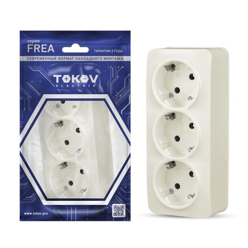 Розетка 3-м ОП Frea 16А IP20 250В с заземл. АБС-пластик беж. | код. TKE-FR-R3Z-C02 | TOKOV ELECTRIC