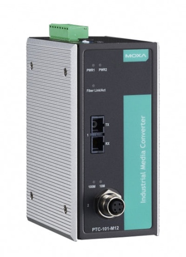 Конвертер PTC-101-M12-S-SC-LV-T Industrial Media Converter, M12 connector, single mode, SC connector, 20-72 VDC, t:-40/+85 | код 00-06079595 | MOXA