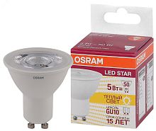 Лампа светодиодная LED 5Вт GU10 3000К 370лм спот 230V CL (замена 50Вт) PAR16 OSRAM LS | код 4058075403376 | LEDVANCE