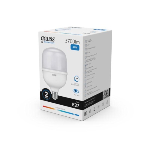 Лампа светодиодная Elementary 42Вт T120 цилиндр 6500К холод. бел. E27 3700лм GAUSS 63234 фото 6