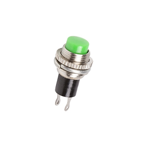 Выключатель-кнопка металл 220V 2А (2с) (ON)-OFF 10.2 зеленая Mini REXANT | код 36-3333 | REXANT