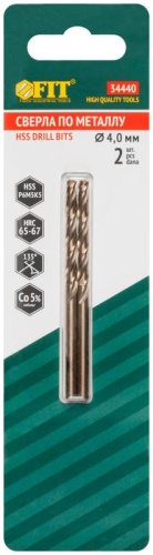 Сверла по металлу HSS с добавкой кобальта 5% Профи в блистере 4.0 мм (2 шт) | код 34440 | FIT фото 3 Сверла по металлу HSS с добавкой кобальта 5% Профи в блистере 4.0 мм (2 шт) | код 34440 | FIT фото 3